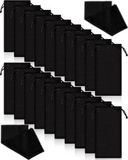 Flutesan 40 Pack Microfiber Case Pouch Bag Glasses 7 x 3.5 inch, Black