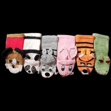 SIX Animal Sock Puppets Tiger Bunny Dog Crocodile Panda Wolf '78 Russ Berrie Lot