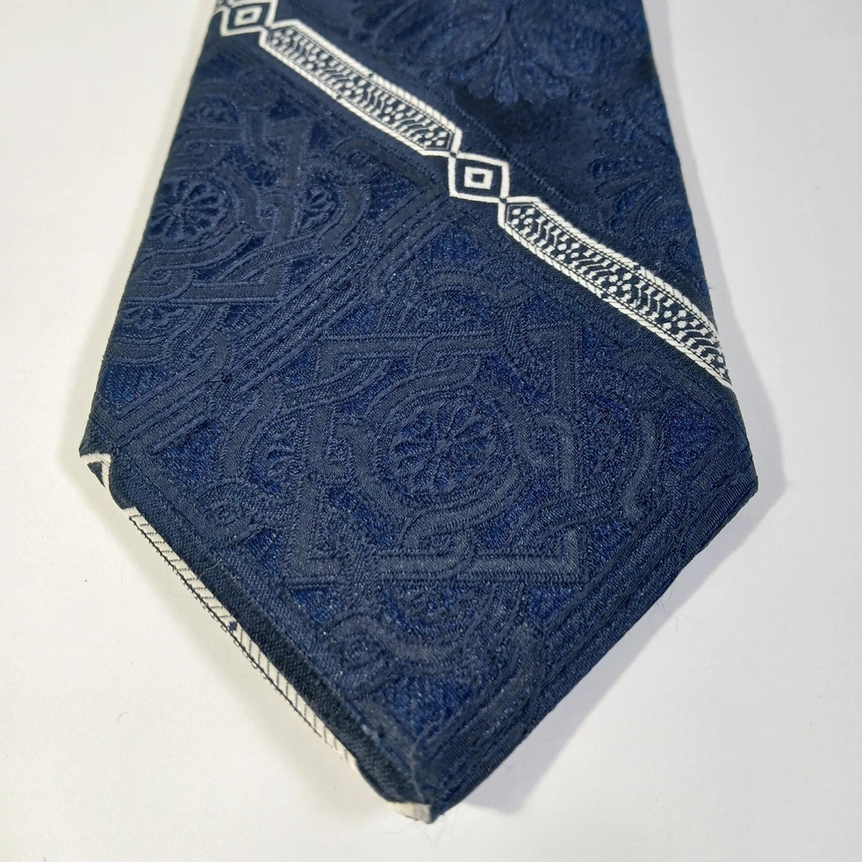 Corbata geométrica vintage Wemlon by Wembley para hombre mezcla de seda azul cachemira Foto 2 de 4