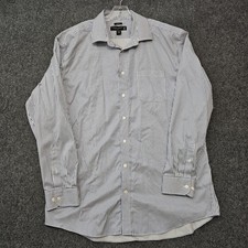 Pronto Uomo Men s 17.5 36/37 Tall Blue White Stripe Dress Shirt Non-Iron Cotton
