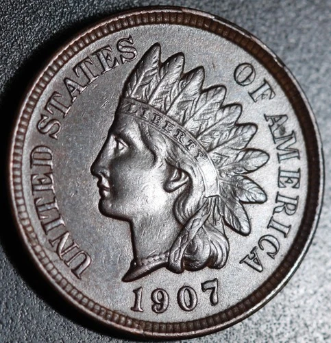 1907 INDIAN HEAD CENT - AU UNC - With REPUNCHED DATE *SNOW-7* RPD