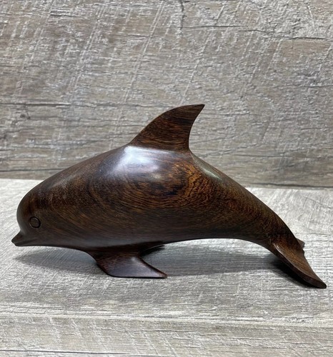 Vintage Rosewood Dolphin Sculpture Hand-Carved Nautical Ship Captain Sculpture