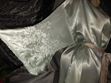 Vtg SATIN SHINY MINT SHEER EMBRD BABYDOLL ROBE LINGERIE 42/44 COUETTE