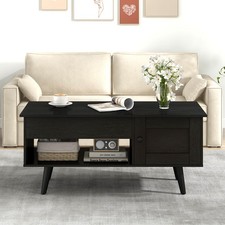 Living Room Table Pull up Coffee Table with Hidden Compartment-Black