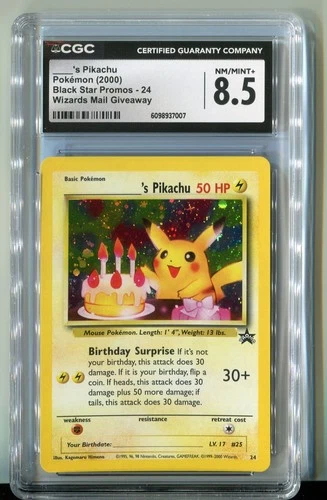 2000 Pokemon Black Star Promo Holo ____'s Birthday Pikachu #24 CGC 8.5 NM-MT+ B