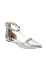 Badgley Mischka Womens Leather Jeweled Ankle Strap Ballet Flats Silver Size 9.5