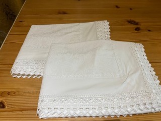 A Pretty Pair of White Decorative Pillowcases with border & Picot Edging