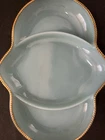 Vintage Blue Milk Glass Tray Fire King Delphite Blue Gold Trim 3 Section Dish