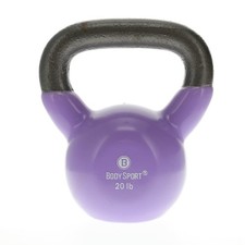 Body Sport 20 Lb Light Purple Vinyl Coated Cast Iron Kettlebell Strength Trainin