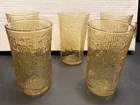 Vintage Set of (5) Anchor Hocking Honey Gold Pagoda Drinking Glass Tumblers 5"