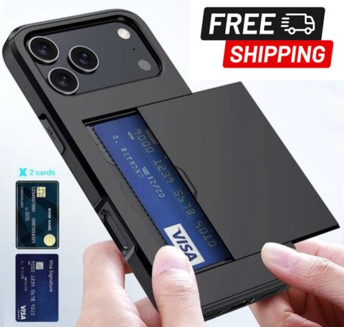 Black Slide Wallet Case for iPhone 17 Pro - Shockproof Slim Back Cover