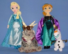 Disney Store Plush Frozen LOT-Princess Elsa-Anna 20"-Sven 12"-Olaf 9"-DOLL SET-4