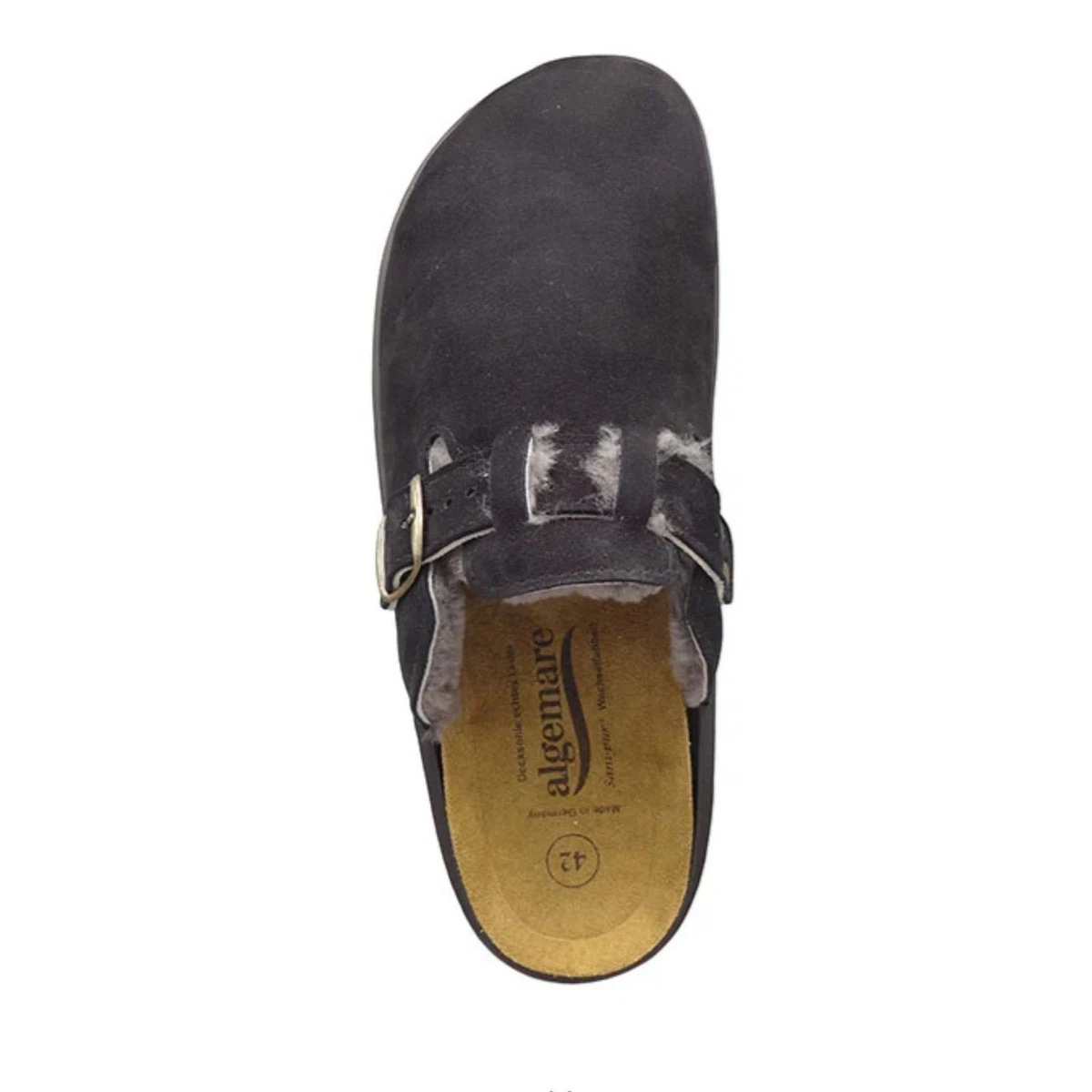 Algemare Herren Pantolette 8748 Lammfell Leder bequem Hausschuh Schnalle 40-47