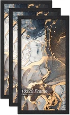 Engineered Wood 10x20 Picture Frame Set of 3, Black Frame for 10 x 20 Inch Pi...