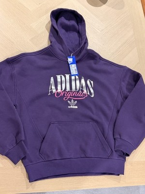 adidas Girls Originals Graphic Fleece Hoodie Sweatshirt Size XL Purple Loose Fit