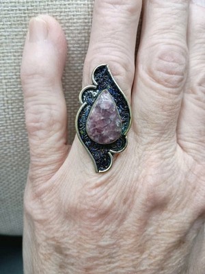 Sterling Silber Modernist Wave Ring 925 Mexico Gr. 7 lila Edelstein Träne 