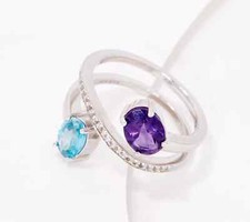 New QVC Multi-Gemstone Sterling Silver Oval Cut Wrap Ring Size 7 J368225