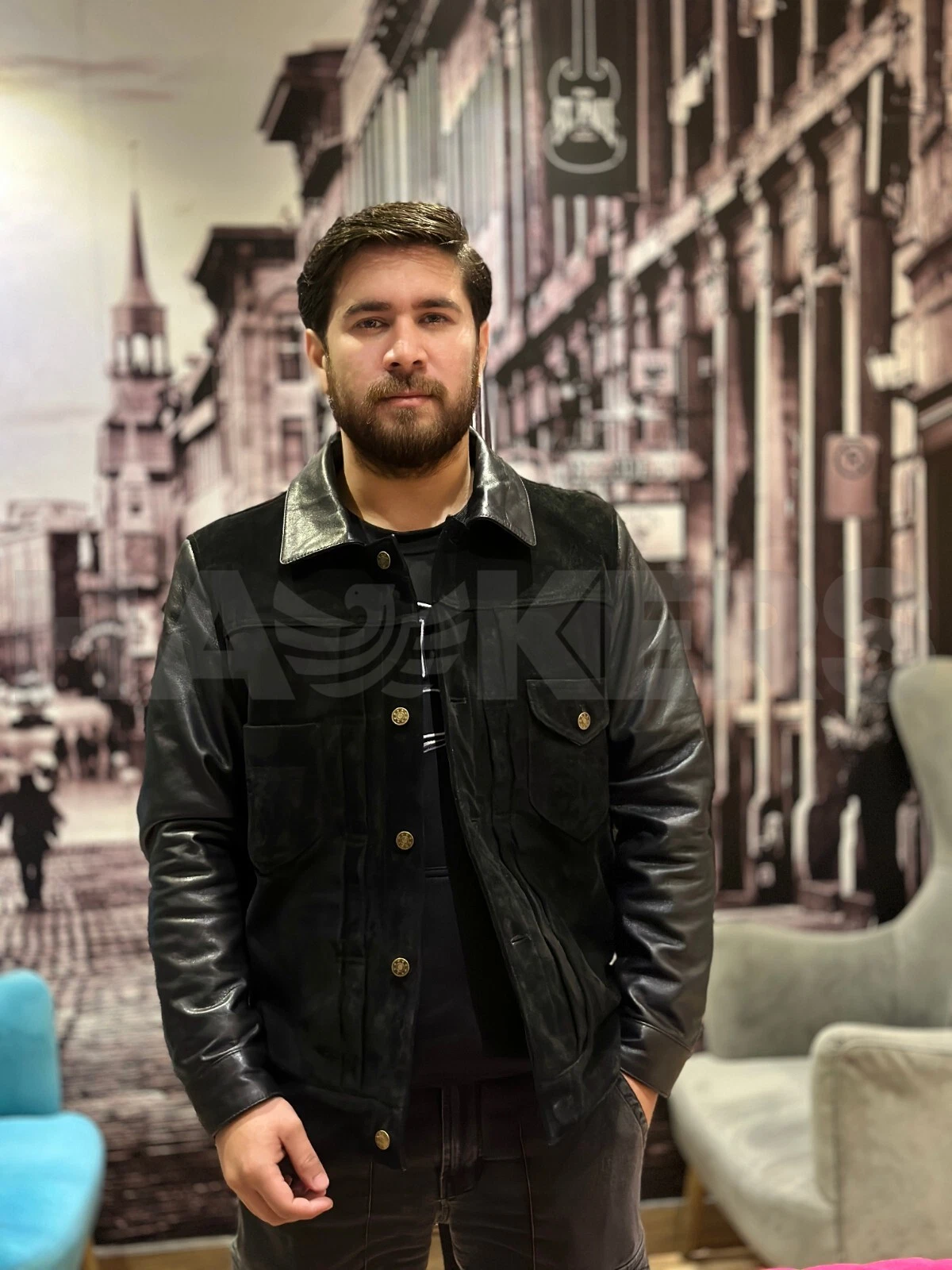 Men's real leather jeans style Jacket, Trucker jacket , Biker Style.