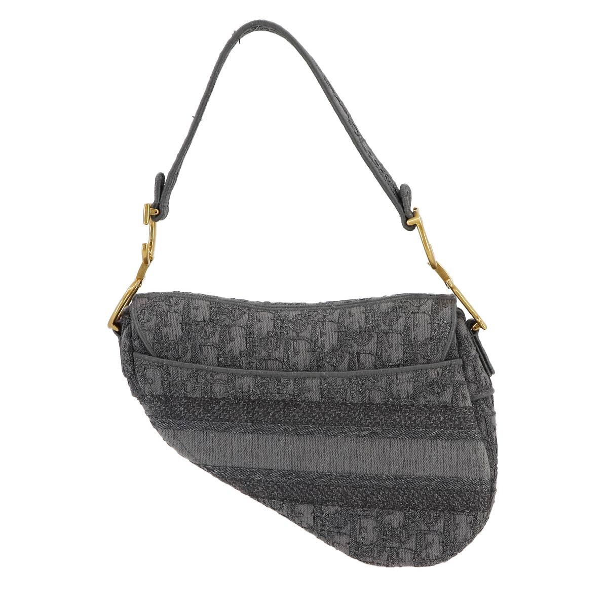 Christian Dior Oblique Saddle Shoulder Bag Canvas Gray Embroidery