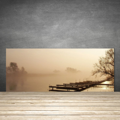 Küchenrückwand aus Glas ESG Spritzschutz 125x50cm Brücke Wasser Nebel Landschaft