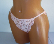 VICTORIAS SECRET Body by Victoria String Bikini Cheekini Panty Size M Peach Lace