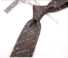 New Classic Striped Brown White JACQUARD WOVEN 100 Silk Men's Necktie Tie