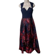 Black Halo EVE navy and red hi low bottom gown sz 2