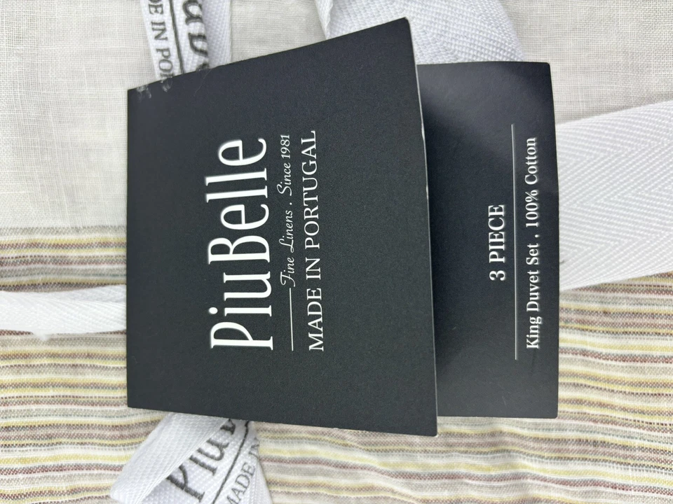Juego de edredón PiuBelle Portugal KING a rayas 100 % algodón Shabby Chic Foto 4 de 4