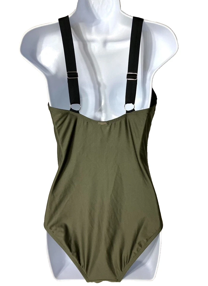 Nuevo sin etiquetas Traje de baño de una pieza verde DKNY para mujer talla 10 con aros control abdominal Foto 4 de 4