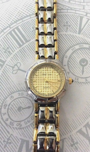 oleg cassini womens two-tone watch small round gold accented