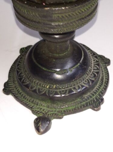 Antique Bronze Candle Holder Opens and Folds as Lotus Flower Tortoise Base 11 cm - Picture 12 of 15
