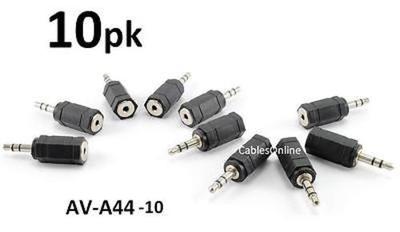 10-PACK 2.5mm Stereo Female Jack to 3.5mm Stereo Plug Audio Adapter, AV-A44-10
