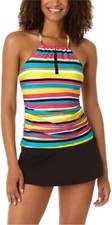 NWT Anne Cole Womens Tab Front High Neck Tankini Top Multicolor Sz S 100 LLL287