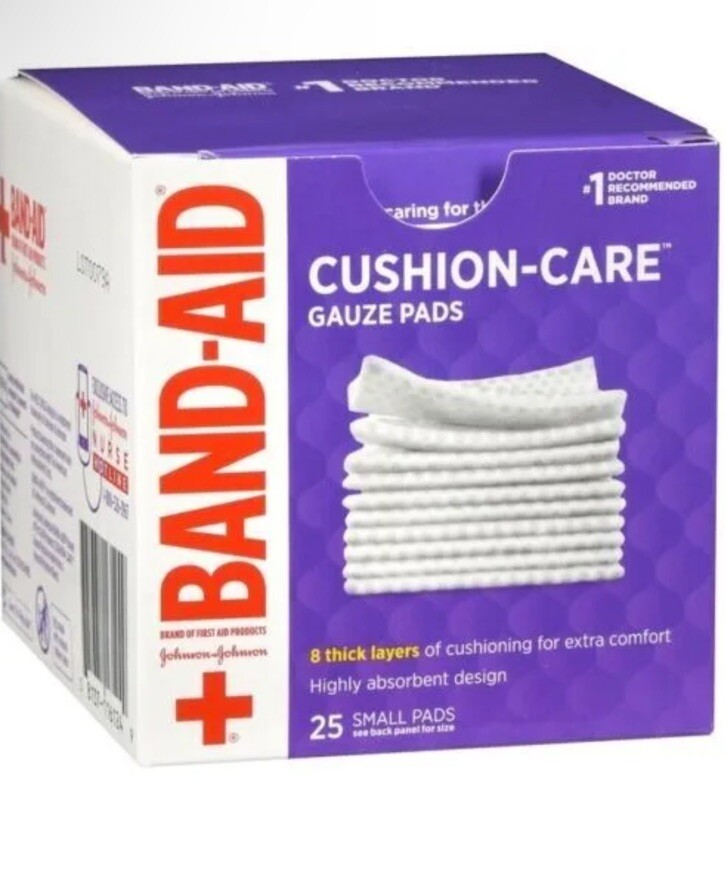 NEW BandAid CushionCare Gauze Pads, Small Pads, 3 Pack of 25 Ct 75
