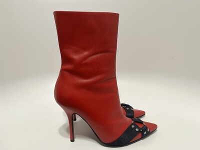 Vtg CHRISTIAN DIOR BY JOHN GALLIANO RED BELTED LEATHER BOOTS 39 | eBay