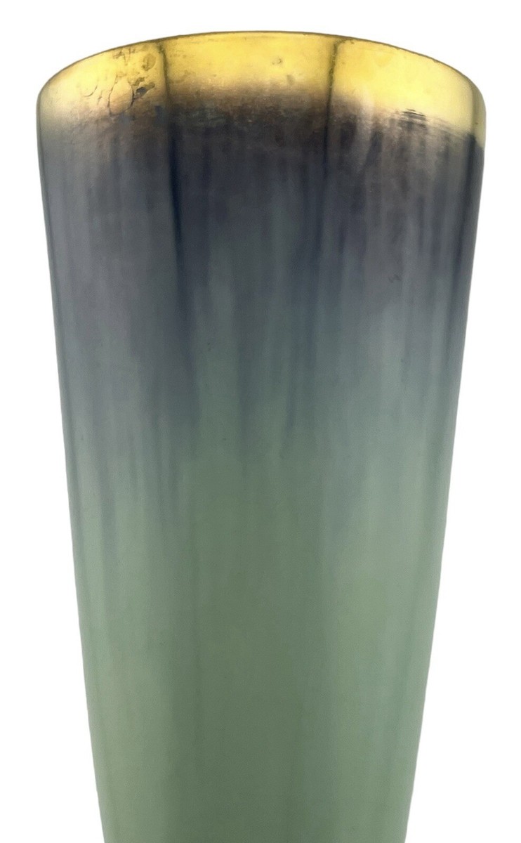 Vintage West Germany Vase Turquoise & Black Drip Glaze Gold Rim 8