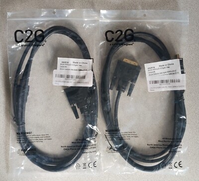 Lot 2 x HDMI to DVI-D Single Link 18+1 PIN Display C2G 42516 Male/Male HDTV6.6Ft