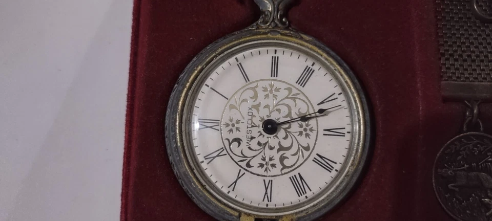 Vintage 70s Westclox Pewter Pocket Watch The Kentuckian W Original Case - Image 3 of 4