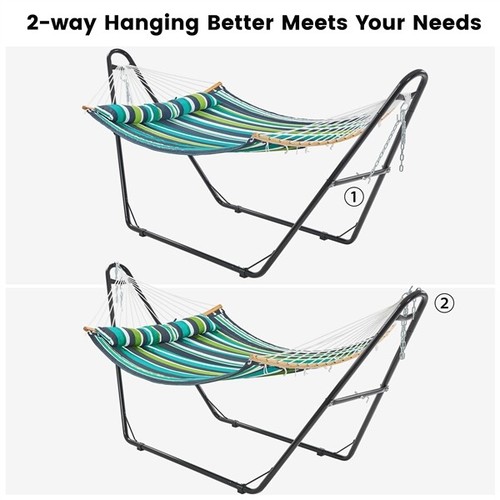 Padded Hammock with Universal Steel Stand for 2–3 People 475lb Capacity Outdoor - Picture 8 of 27