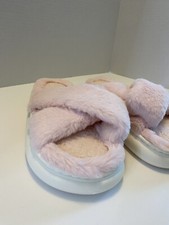 Womens Cross Band MemoryFoam Fluffy Furry House Slippers Open Toe NWOT