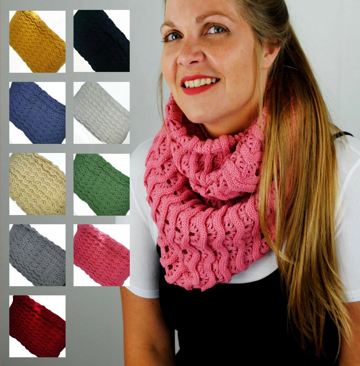 LADIES CROCHET INFINITY SCARF SNOOD SHAWL NECK WARMER LOOP SCARF