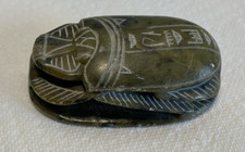 Egyptian Stone Scarab Beatle 3 7/8" Hieroglyph Carved