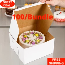 100 Pack 10" x 10" x 5" White Square Paperboard Cake Bakery Box Restaurant Home