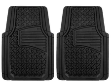 Auto Drive 2PC Rubber Floor Mats Diamond Plate Black - Universal Fit