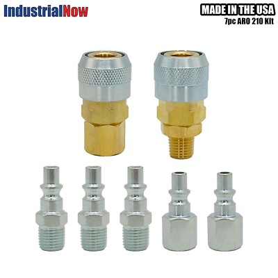 7-Piece ARO Kit - 1/4  Automatic Sleeve Male/Female Air Hose Plugs & Couplers