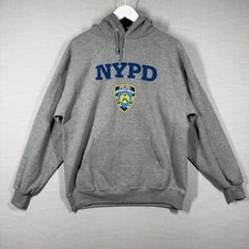 Vintage NYPD Hoodie Mens Large Gray Pullover Sweatshirt Police Jerzees 90s Y2K
