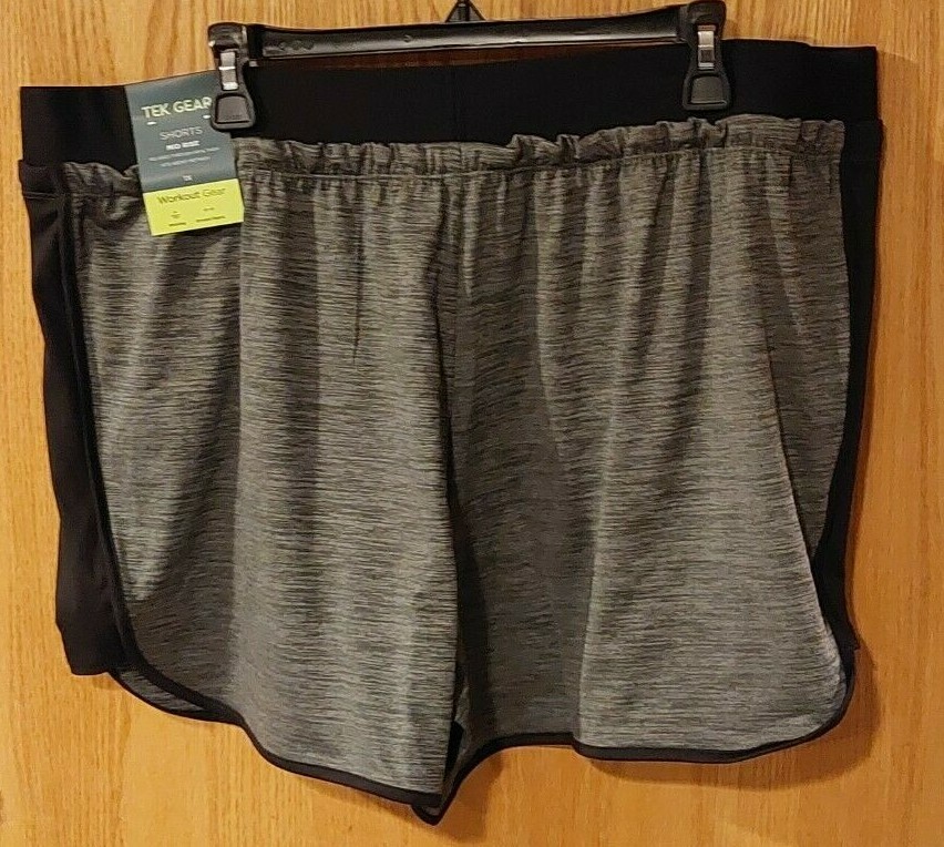 NWT Women's Plus Tek Gear Knit Running Shorts 1X Charcoal/Black Mid