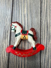 Vintage Rocking Horse Ornament In Red  White With Gold Accents