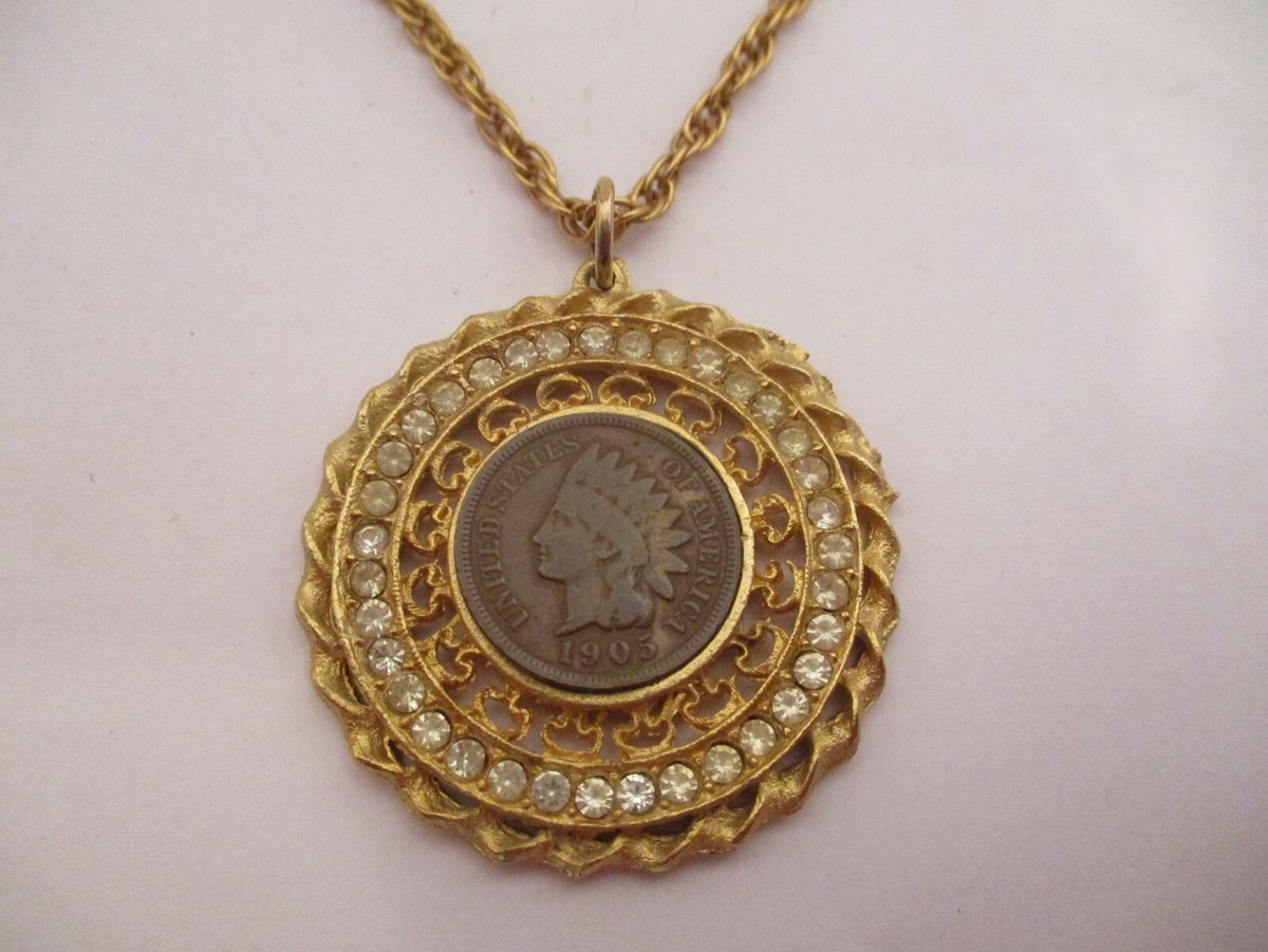 ★VINTAGE HOLLYWOOD★Round Coin Necklace★コインネックレス★ US 1886-S $5 Half Eagle Liberty Head Gold Coin Pendant