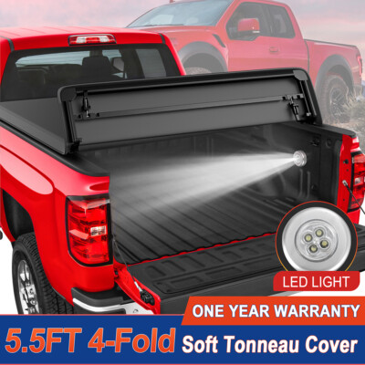 #ad 5.5FT 4 Fold Soft Tonneau Cover Truck Bed For 2014 2026 Toyota Tundra SR5 w LED $147.79